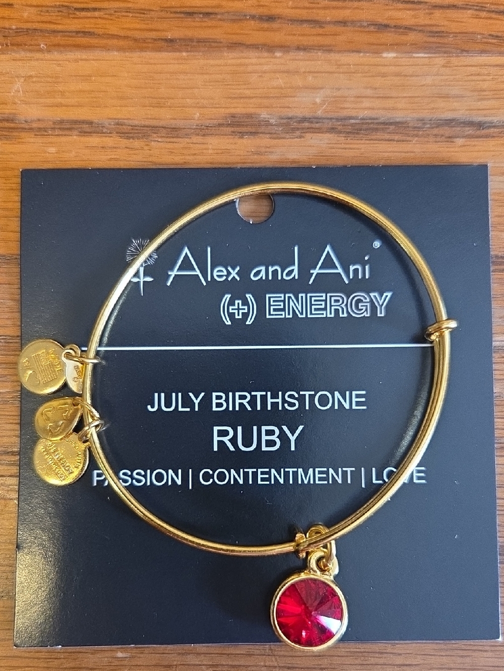 Alex and Ani Gold Bracelet with Red Ruby Charm